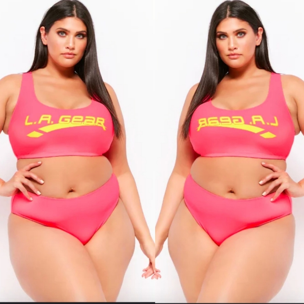 Plus Size Forever 21 Neon L.A. Gear Pink Bikini Retro Barbie Cali Vibes 3x